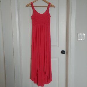 Jana soft stretchy midi maxi dress coral pink smocked bodice M…